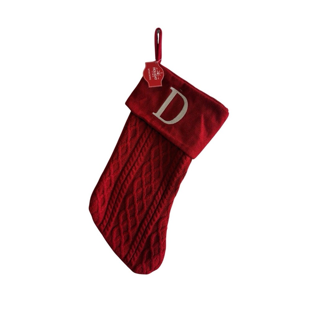 Holiday Time 19" Knit Monogram Christmas Stocking, Letter "D" Red White Initial